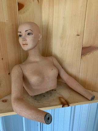 Vintage Early Mannequin Female 8001 Torso Head Arms Estate Look