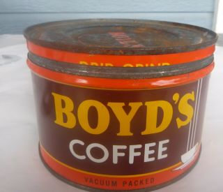 vintage Boyd ' s Coffee 1 lb keywind tin can Portland Oregon right lid 3
