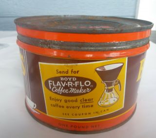 vintage Boyd ' s Coffee 1 lb keywind tin can Portland Oregon right lid 4