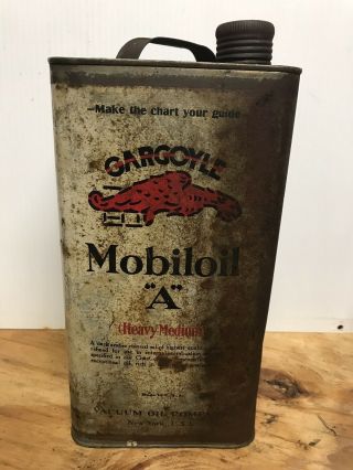 Vintage Advertising Gargoyle Mobiloil Mobil Oil Gas Can " A " Motor One 1 Gallon