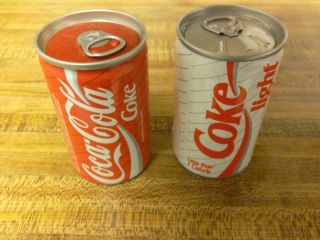 Coca - Cola & Light Cans From London.  Empty W/ Tabs.  150 Ml Ea