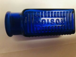 Cobalt Blue Balls American Poison Bottle,  Horizontal Stripes