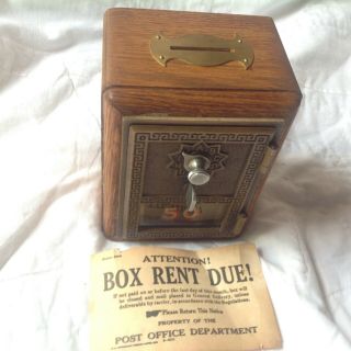 Vintage Us Post Office Us Door Mail Box Wooden Piggy Bank Rare