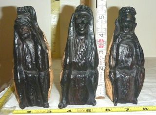 Vtg Set 3 Carved Wood Wise Monkeys [see - Hear - Speak No Evil] 5 1/4 " H Figurines