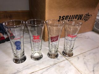 Set 4 Vintage 7 - 1/4 " Tall Hamm’s Beer Pilsner Glasses Schlitz Miller Hamms
