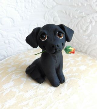 Black Labrador Retriever With Rose Sculpture Clay By Raquel At Thewrc