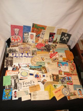 Old Ephemeral Papers Advertising Receipts Blotter Tobacco Cards Baseball Navy,