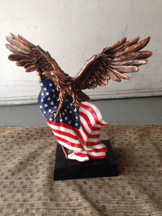 Eagle With American Flag Bronze Figurine Statue Decor 13 " X 10 "