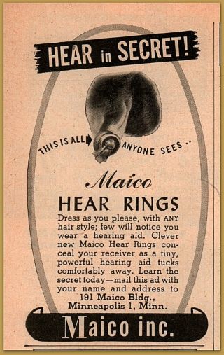 1949 Maico Secret - Ear Deaf " Hear In Secret " Print Ad