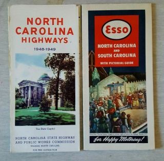 Vintage Esso & North Carolina State Hwy,  Road Maps 1948 - 9