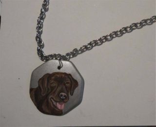 Chocolate Labrador Retriever Dog Chain Necklace Painted Pendant Unisex Jewelry