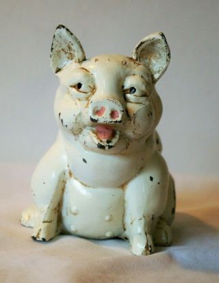 Antique Cast Iron Laughing Pig Still Penny Bank