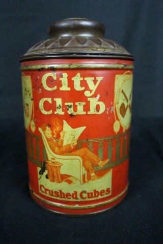 CITY CLUB CRUSHED CUBES SMOKING TOBACCO TIN LITHO CAN LOUISVILLE KENTUCKY KY 2