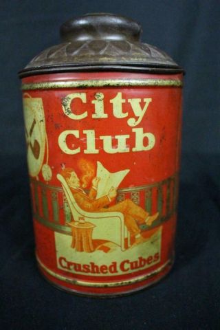 CITY CLUB CRUSHED CUBES SMOKING TOBACCO TIN LITHO CAN LOUISVILLE KENTUCKY KY 3
