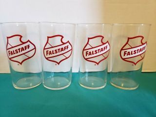 Falstaff Beer Set Of 4 Vintage Two Colored Logo 4.  5 Inch Beer Glasses