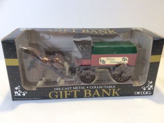 Ertl Die Cast Metal Gift Bank Horse And Carriage Happy Holidays Nib