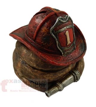 Fireman Firefighter Red Helmet Hose Piggy Bank Fire Chief Decor Rubber Stop