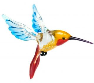 Yellow Red Hummingbird Figurine Blown Glass " Murano " Art Animal Bird Ornament