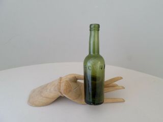 Antique Small Dark Green Glass Port Wine Bottle,  Rcvnp,  14.  5cm Tall,  Portuguese
