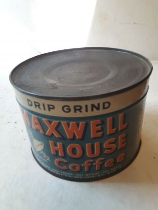 Vintage Maxwell House Drip Ground Coffee 1 Pound Tin Can Unopene W/ Attached Key