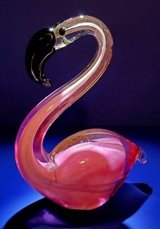 Gorgeous Hand Blown Pink Art Glass Flamingo -