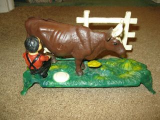 Cast Iron Milking Cow Bank - Book Of Knowledge Mechanical Bank