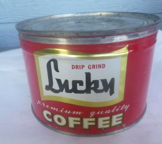 vintage Lucky Store Coffee 1 lb keywind tin can San Leandro California right lid 3