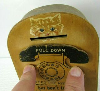 Parksmith Vintage Wooden Feed The Kitty Cat Coin Bank Telephone Mechanical wood 2