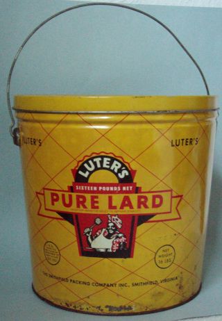Luters Lard 4 Pound Advertising Tin W/ Black Mammy Graphic On Front And Back