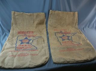 Pair Vtg.  Minnesota State Certified Seed Burlap Sack Bag 19 Inches X 35 Inches