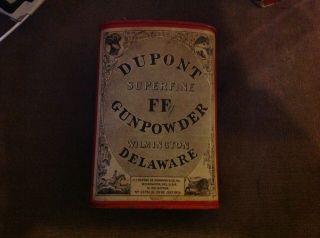 1924 Dupont Superfine Ff Gun Powder 1lb.  Empty Can Tin Winmington Delaware