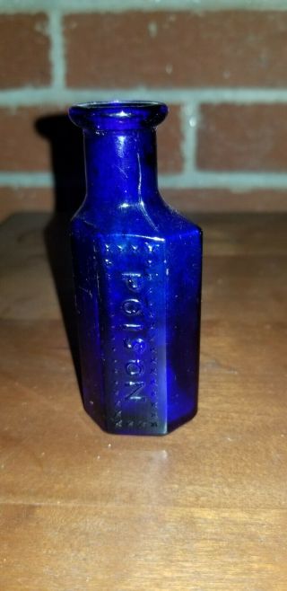 Small Antique Cobalt Blue Poison Bottle 2
