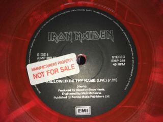 Iron Maiden Hallowed Be Thy Name Uk Not Sample Red Vinyl 7 " Metal Rock