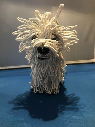 Beaded White Maltese Dog Sculpture