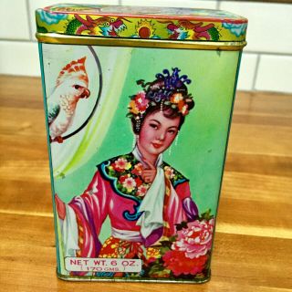 Rare 1930s Kwan Sang Tea Tin Musician/floral/bird/dancer Made In Hong Kong Guc