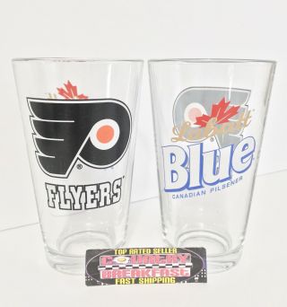 Labatt Blue Philadelphia Flyers Set Of (2) 16 Oz Pint Beer Glasses -