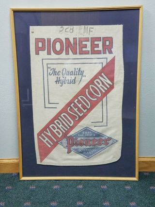 Pioneer Vintage Seed Bag,  Beautifully Framed With Glass And Light Wood