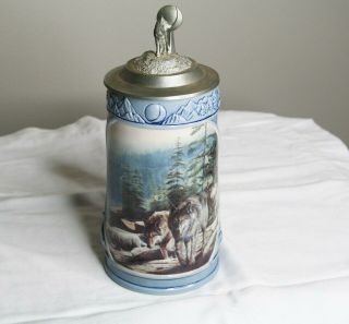 Vintage Cry Of The Wolfpack Lidded Stein Tankard - Longton Crown - First Issue
