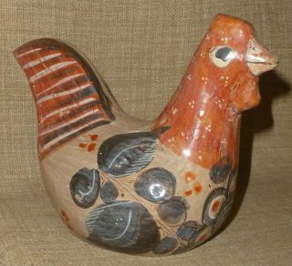 Folk Art Cute Older Handmade/ Burnished & Painted Tonala Pottery Rooster Mexico