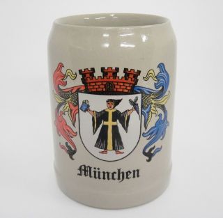 Munchen Beer Mug.  5 Liters Gerz Stoneware Made West Germany Crest
