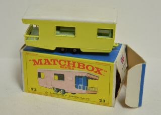 Matchbox Lesney Moko 23 Yellow Trailer Caravan Camper Bpw 1965 W Box