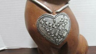 Wonderful Hand Carved Wood Cat Tin Ears and Heart Necklace 6