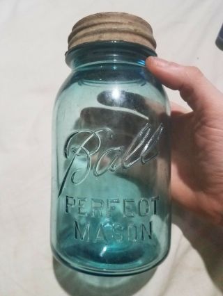 Vintage Ball Perfect Mason Blue Aqua Jar Number 3 Quart Jar