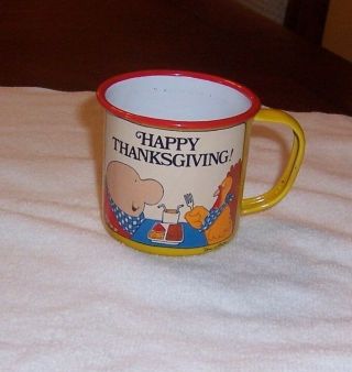 Ziggy Enamel Metal Cup 1979 " Happy Thanksgiving " Sharing Tv Dinner W/turkey