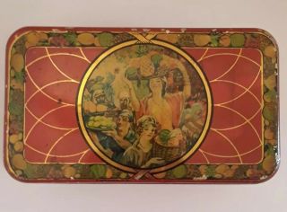 Vintage Sunshine Fruit Cake Tin Litho Graphics Loose - Wiles Biscuit Co 1940s