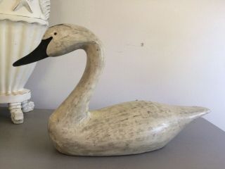 Solid Wood Carved Swan Off White Antique Finish Medium Size
