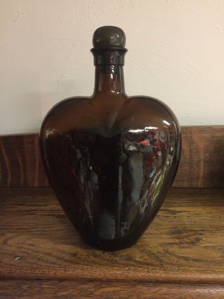 Vintage Paul Masson Brown Glass Heart Shape Bottle With Stopper