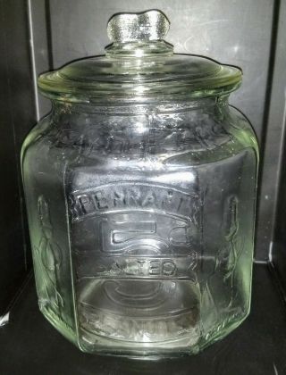 Vgt Planters Peanut 5 Cents Octagon Store Display Glass Jar Peanut Lid Pennant