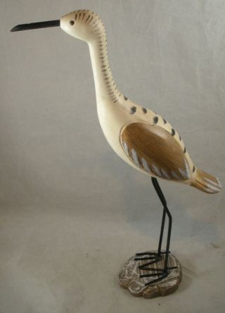 Shore Bird Hand Carved And Painted Wood On Stand