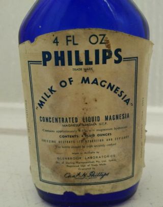 Vintage Cobalt Blue Glass Bottle Phillips made in U.  S.  A.  Milk of Magnesia 2